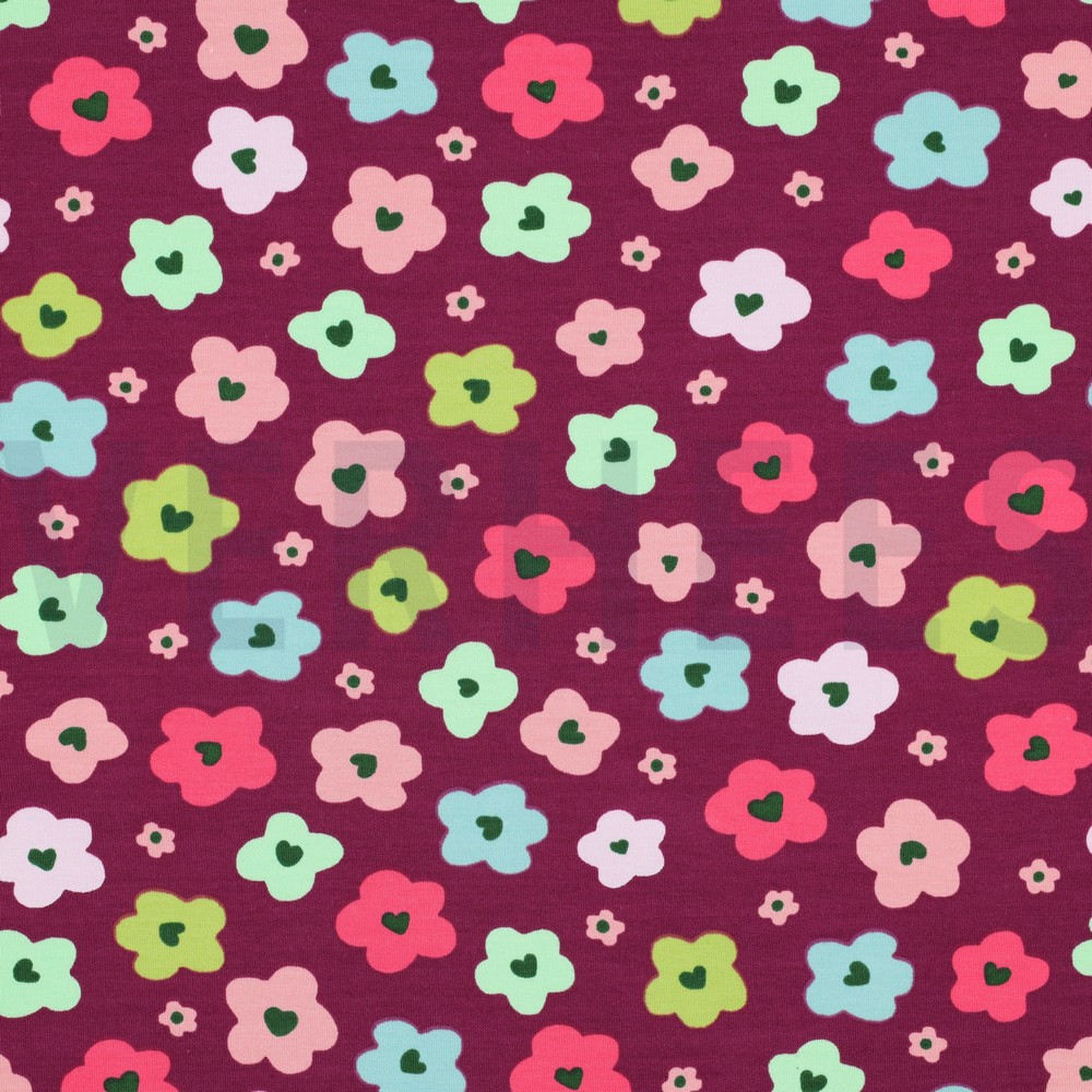 FRENCH TERRY ABSTRACT FLOWERS BORDEAUX (hover)