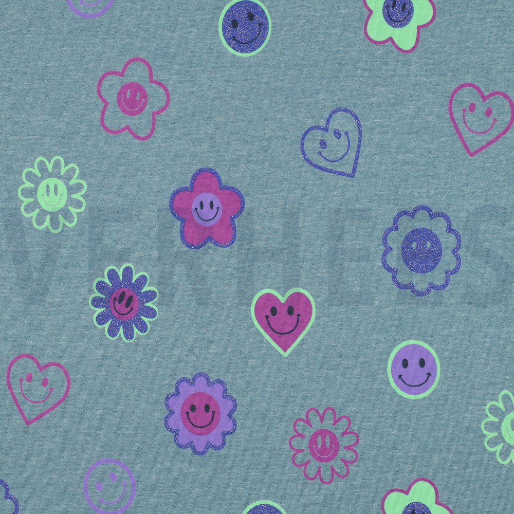 JERSEY MELANGE GLITTER HAPPY FACES SMOKE BLUE (hover)