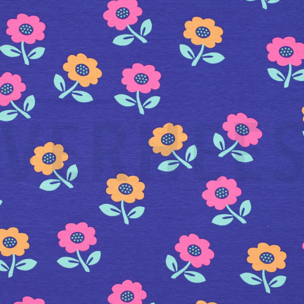 JERSEY NEON FLOWERS COBALT (hover)