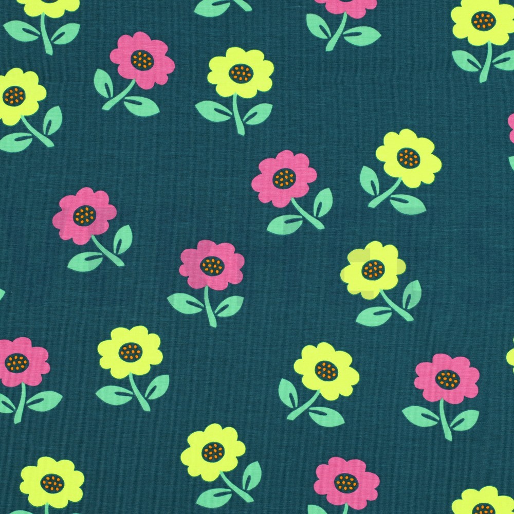 JERSEY NEON FLOWERS DARK GREEN (hover)