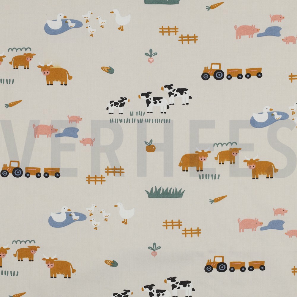 FINE POPLIN FARM ANIMALS OFF-WHITE