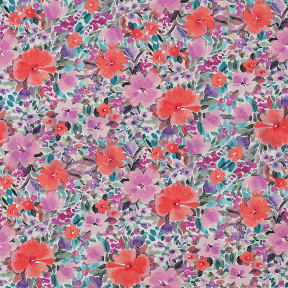 FINE POPLIN DIGITAL FLOWERS MAUVE