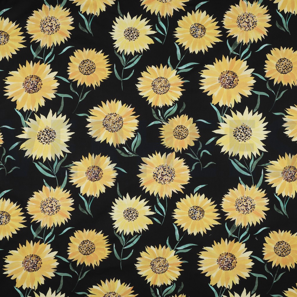 FINE POPLIN DIGITAL SUNFLOWERS BLACK (hover)