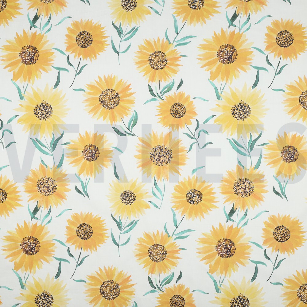 FINE POPLIN DIGITAL SUNFLOWERS WHITE (hover)