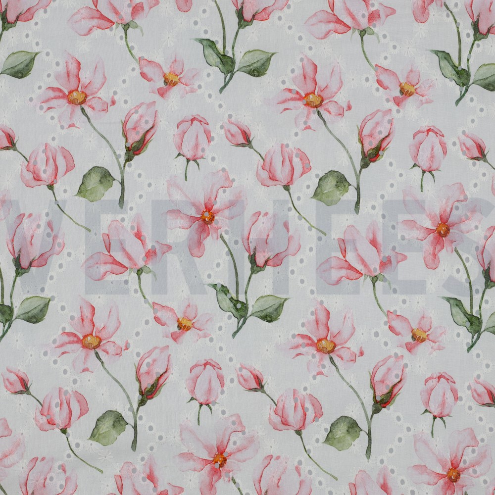 COTTON EMBROIDERY DIGITAL FLOWERS WHITE