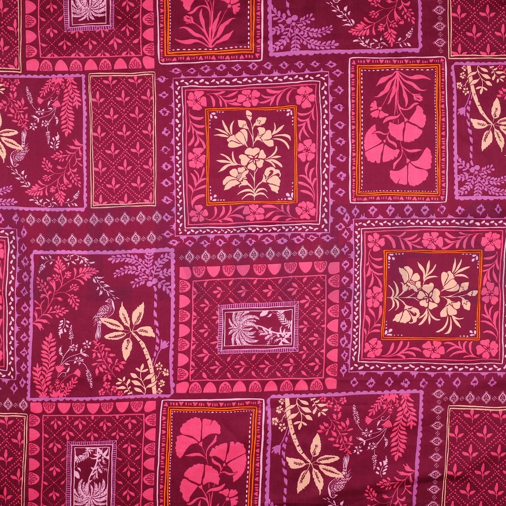 COTTON SATIN PATCHWORK FLOWERS FUCHSIA