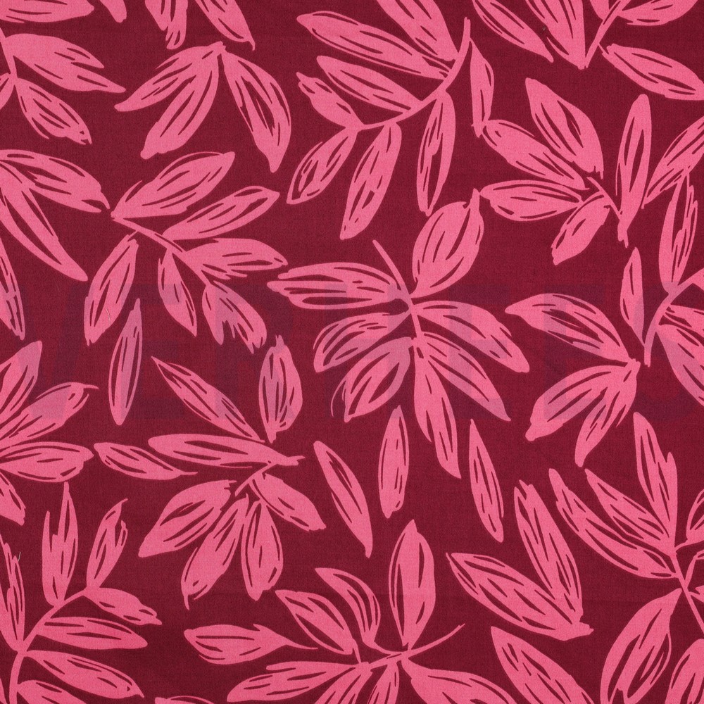 COTTON SATIN LEAVES BORDEAUX (hover)