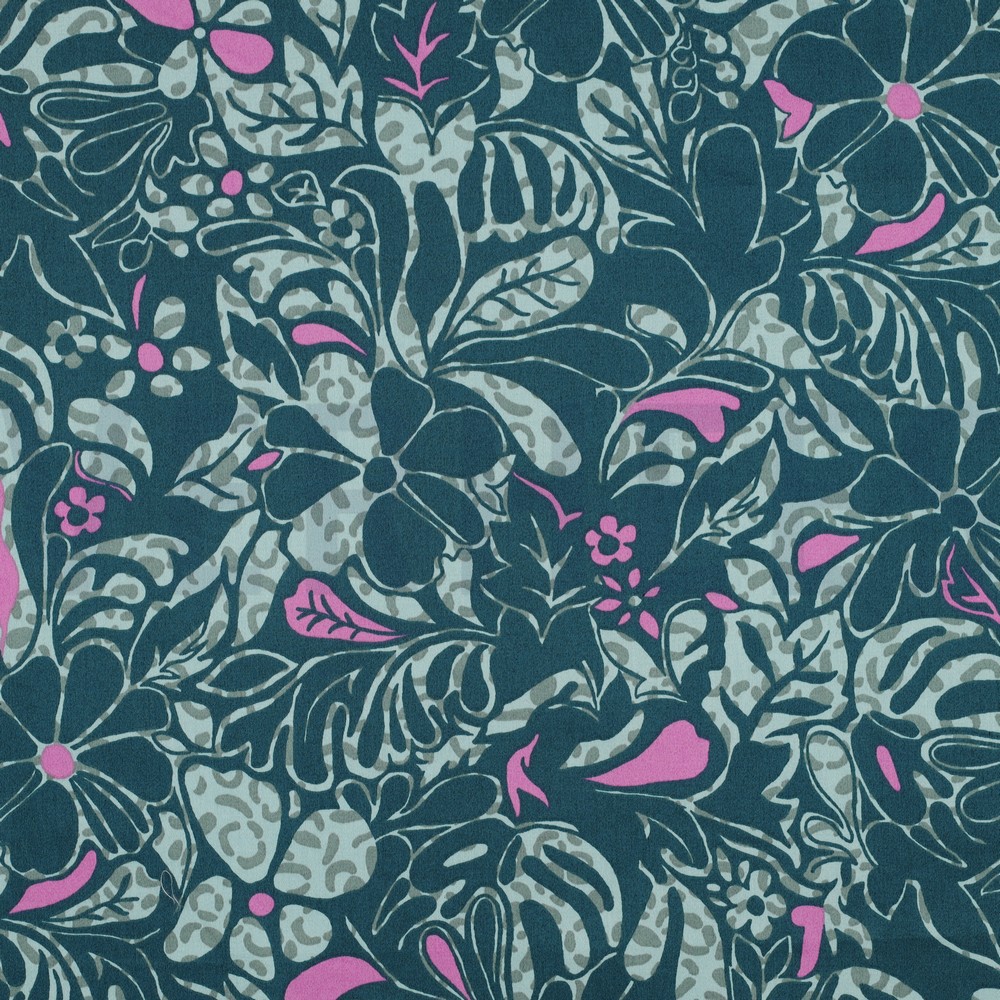 COTTON SATIN FLOWERS PETROL