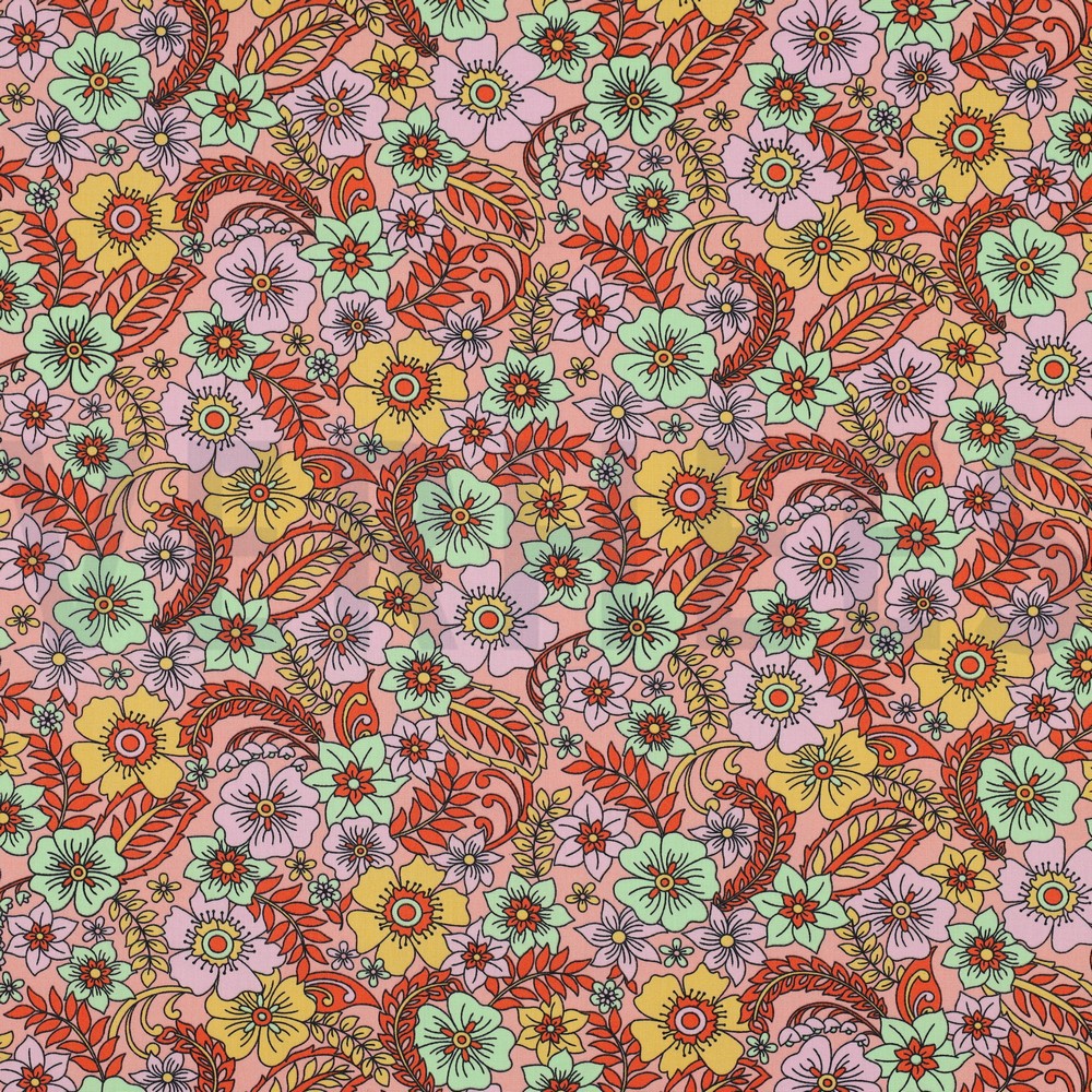 FINE POPLIN FLOWERS PEACH (hover)