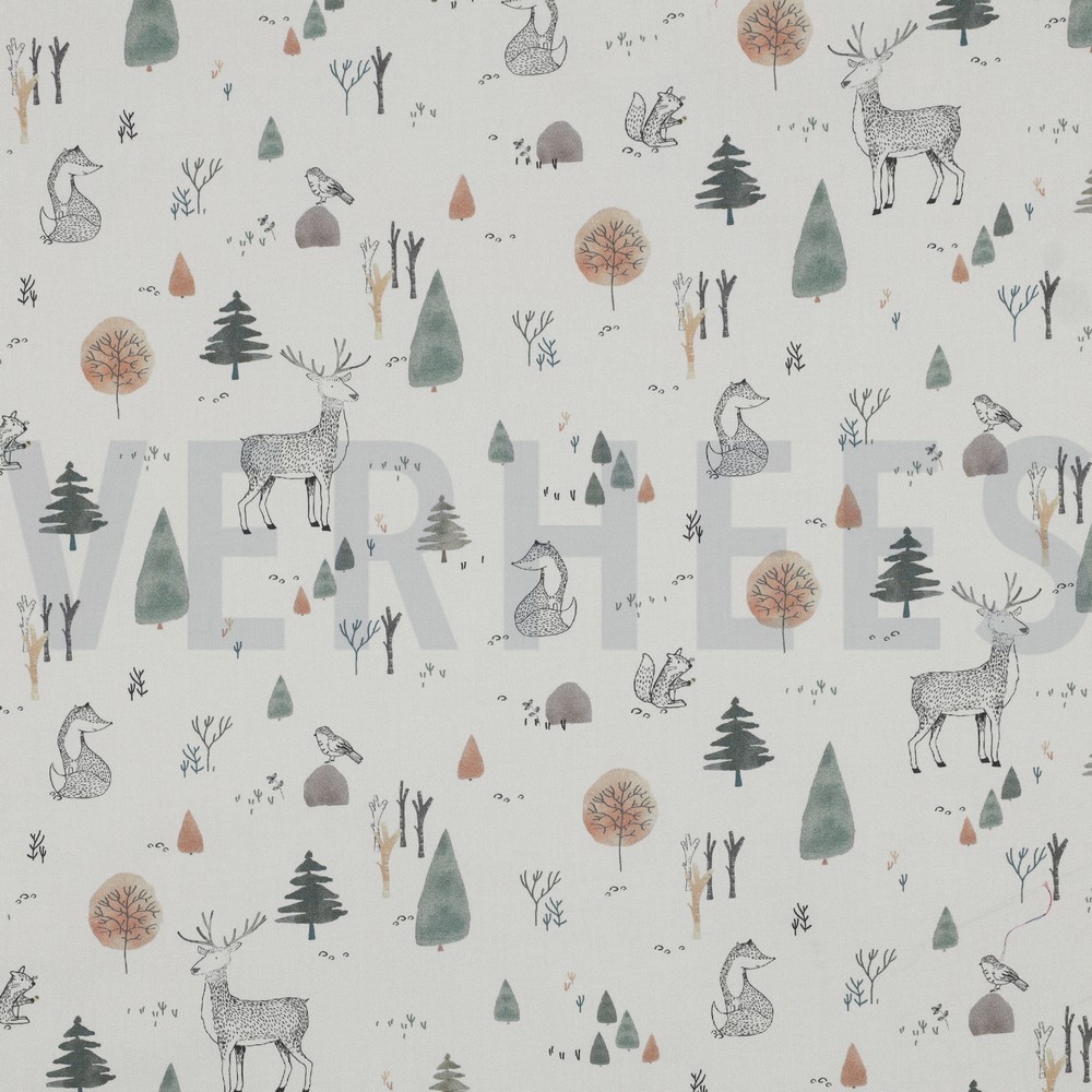 FINE POPLIN DIGITAL FOREST ANIMALS OFF-WHITE