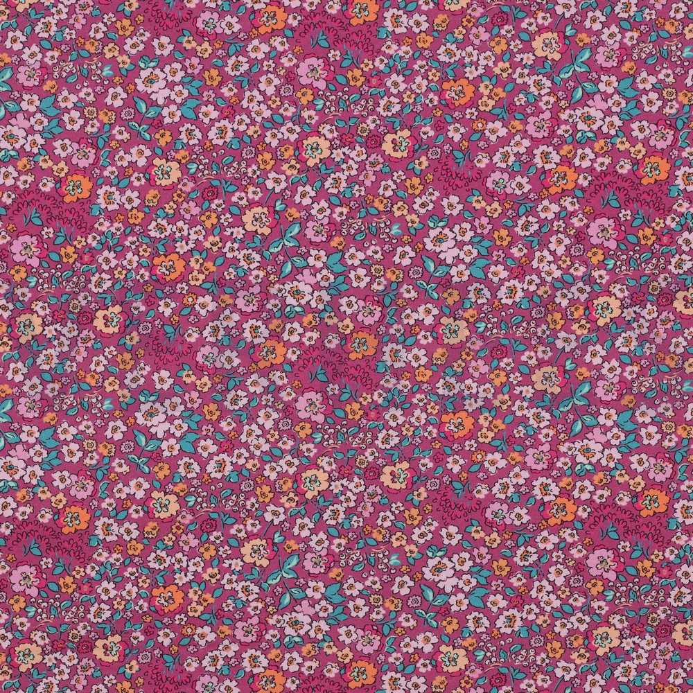 FINE POPLIN DIGITAL FLOWERS FUCHSIA