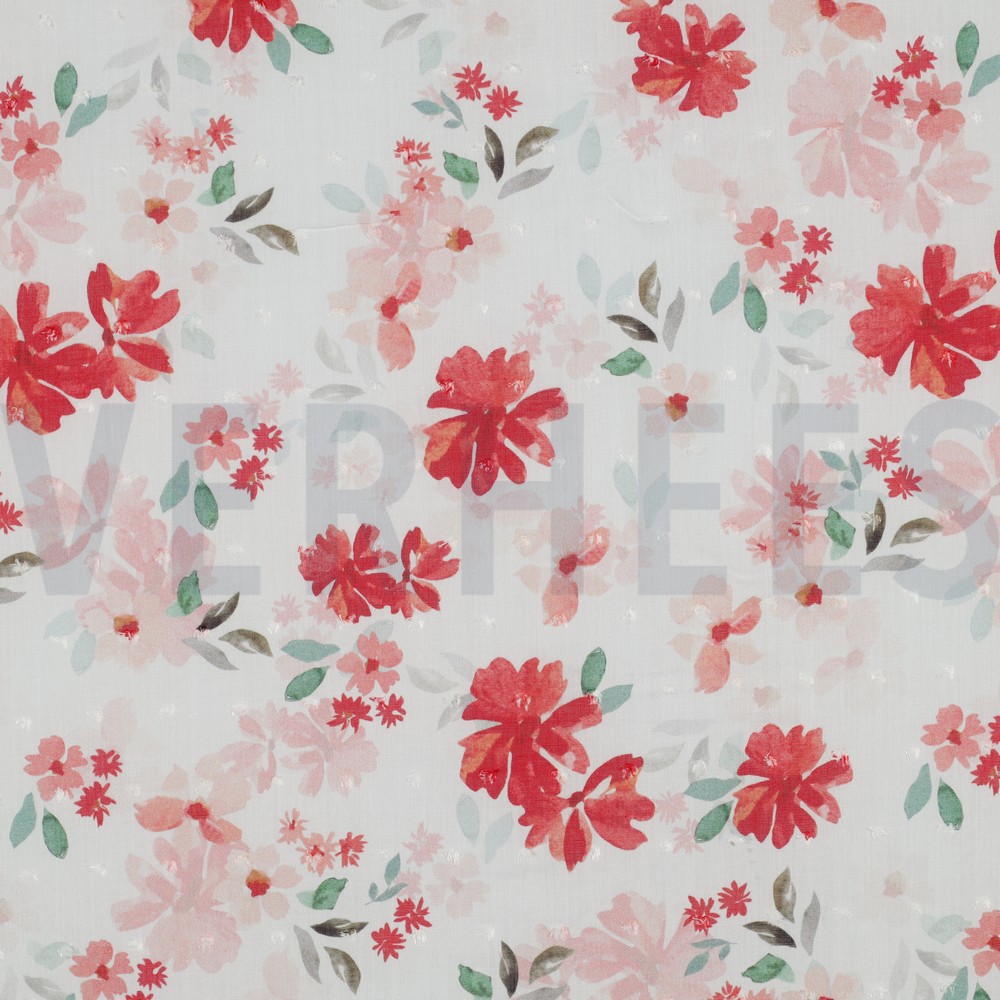 VISCOSE DOBBY DIGITAL FLOWERS WHITE