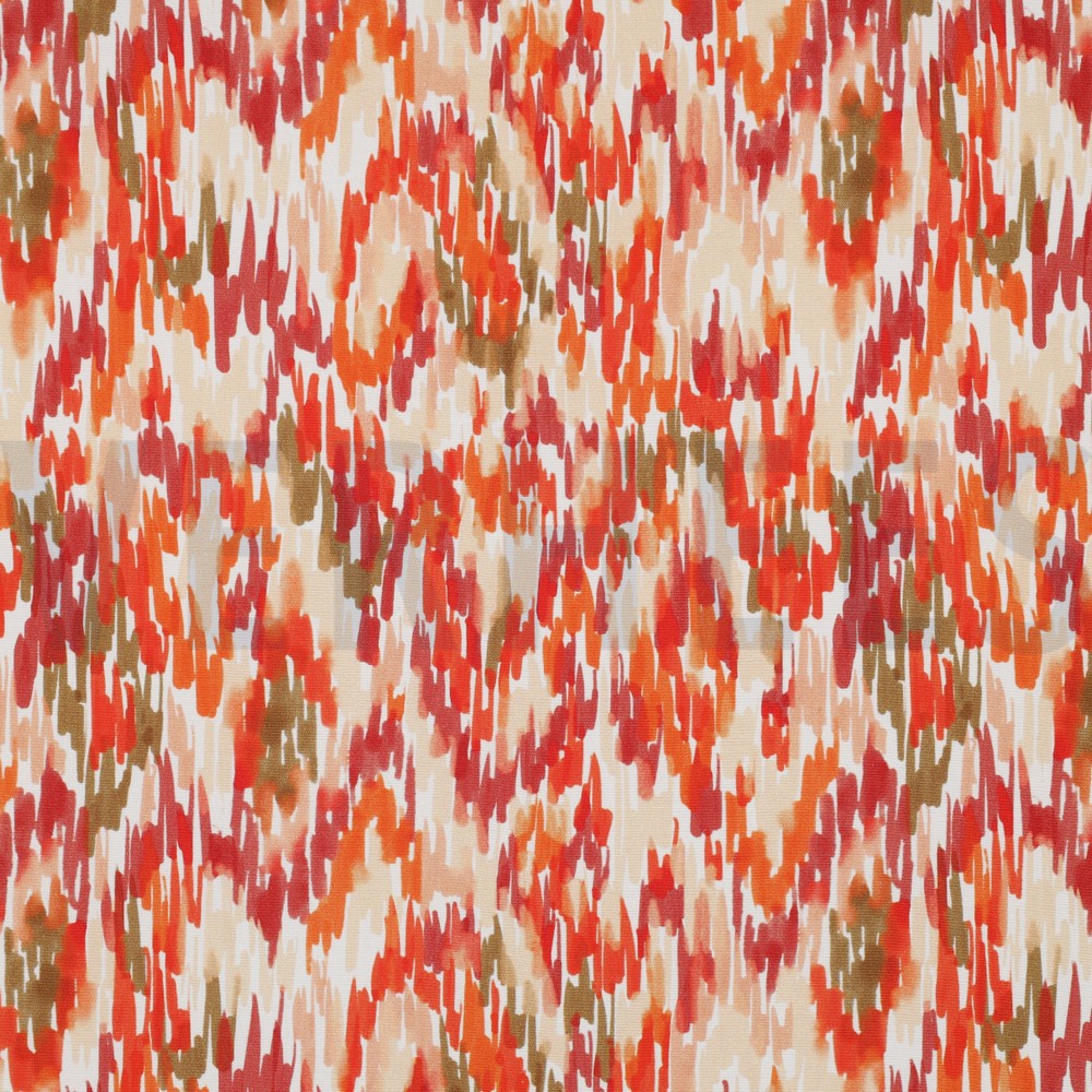 VISCOSE POPLIN STRETCH DIGITAL STROKES WHITE / ORANGE