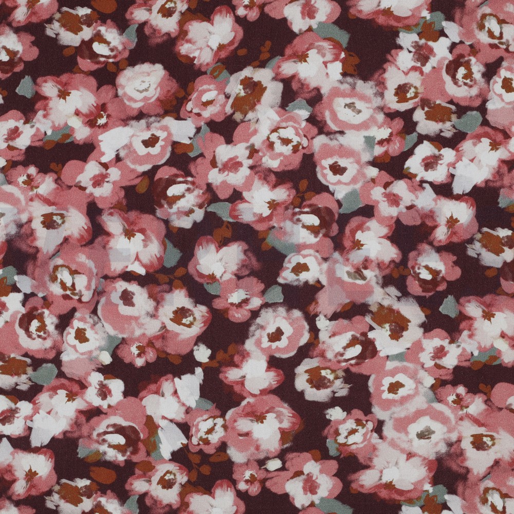 VISCOSE POPLIN STRETCH DIGITAL FLOWERS BORDEAUX