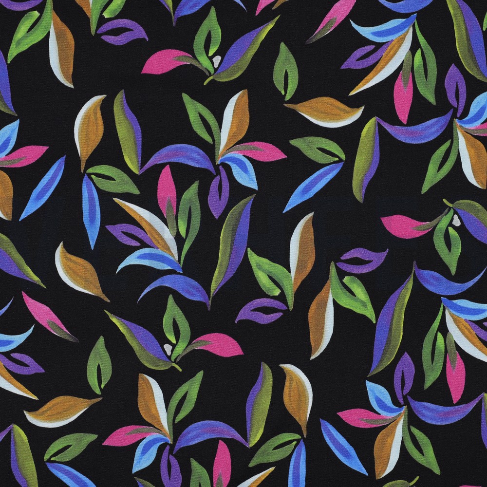 ROSELLA STRETCH DIGITAL LEAVES BLACK