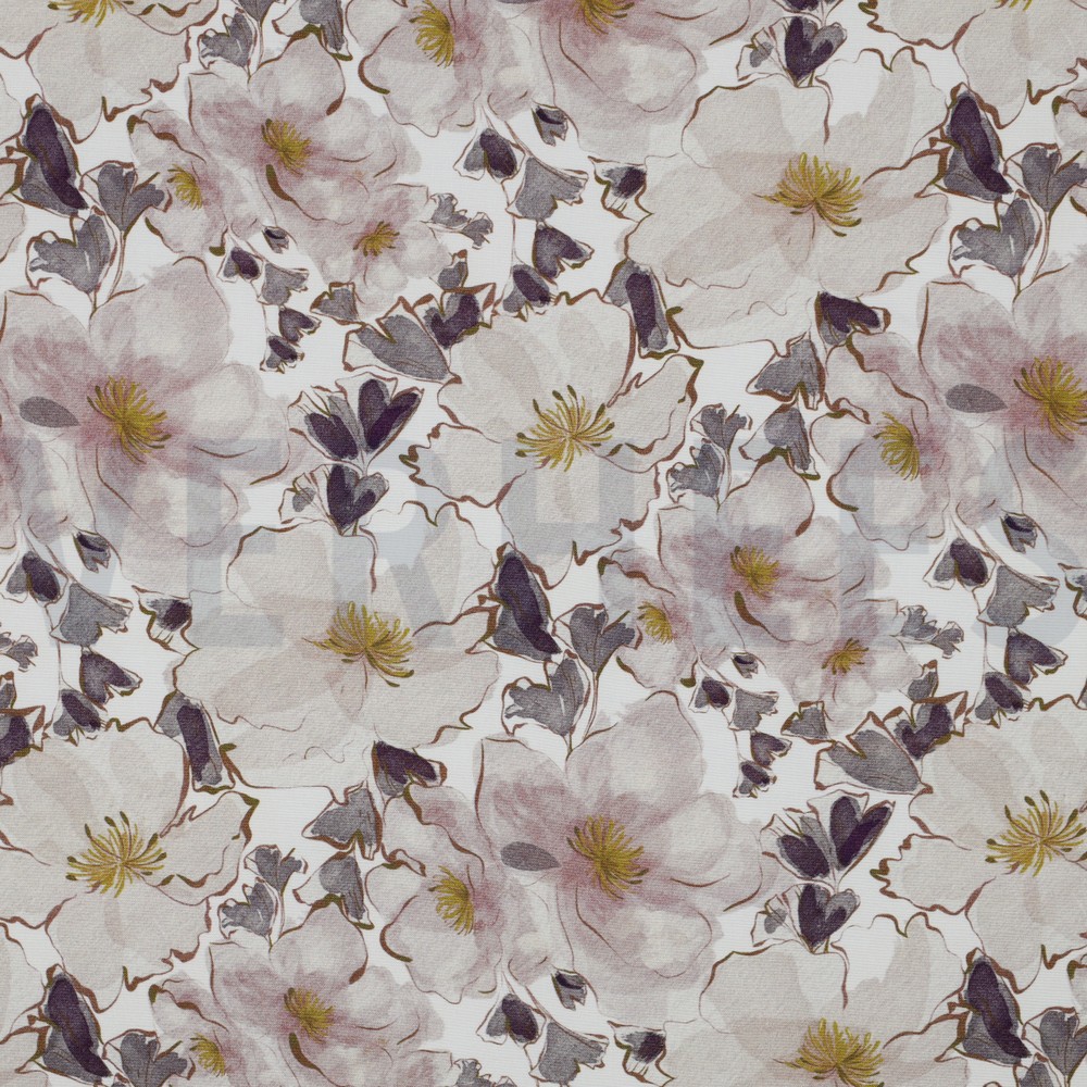 VISCOSE POPLIN STRETCH DIGITAL FLOWERS WHITE (hover)