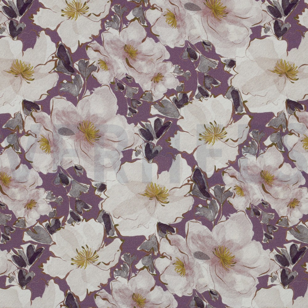 VISCOSE POPLIN STRETCH DIGITAL FLOWERS GRAPE