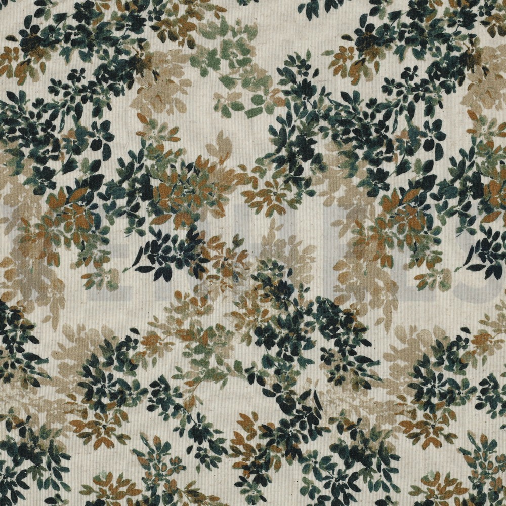 LINEN JERSEY DIGITAL FLOWERS NATURAL / PETROL (hover)