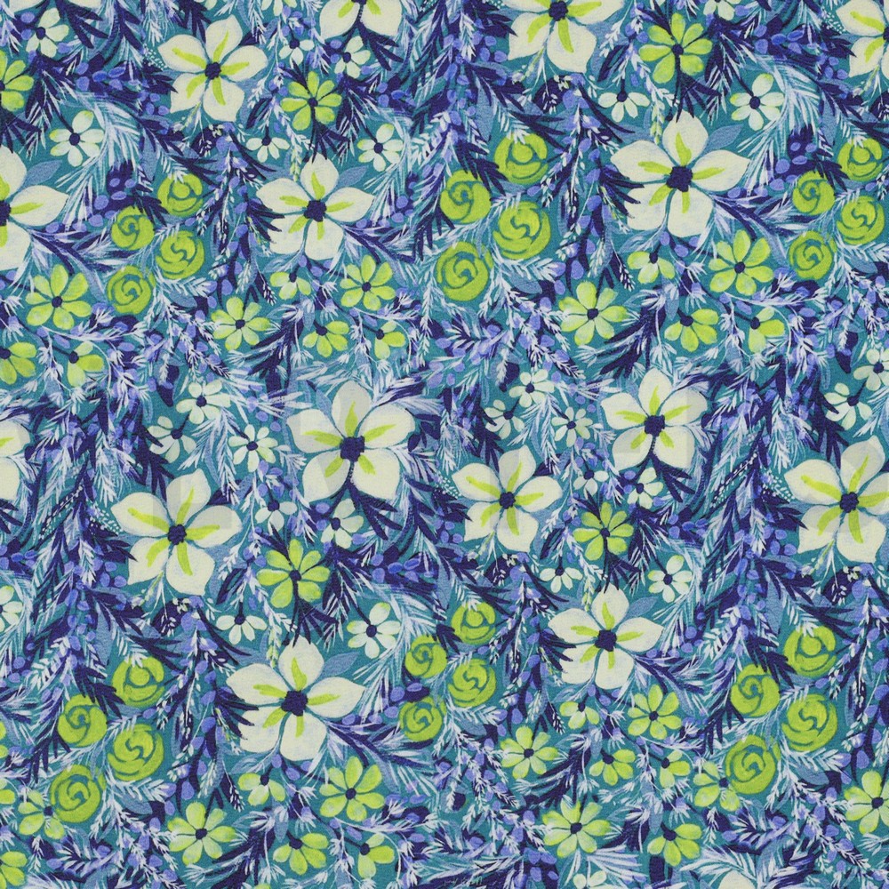 VISCOSE SATIN DIGITAL FLOWERS NAVY