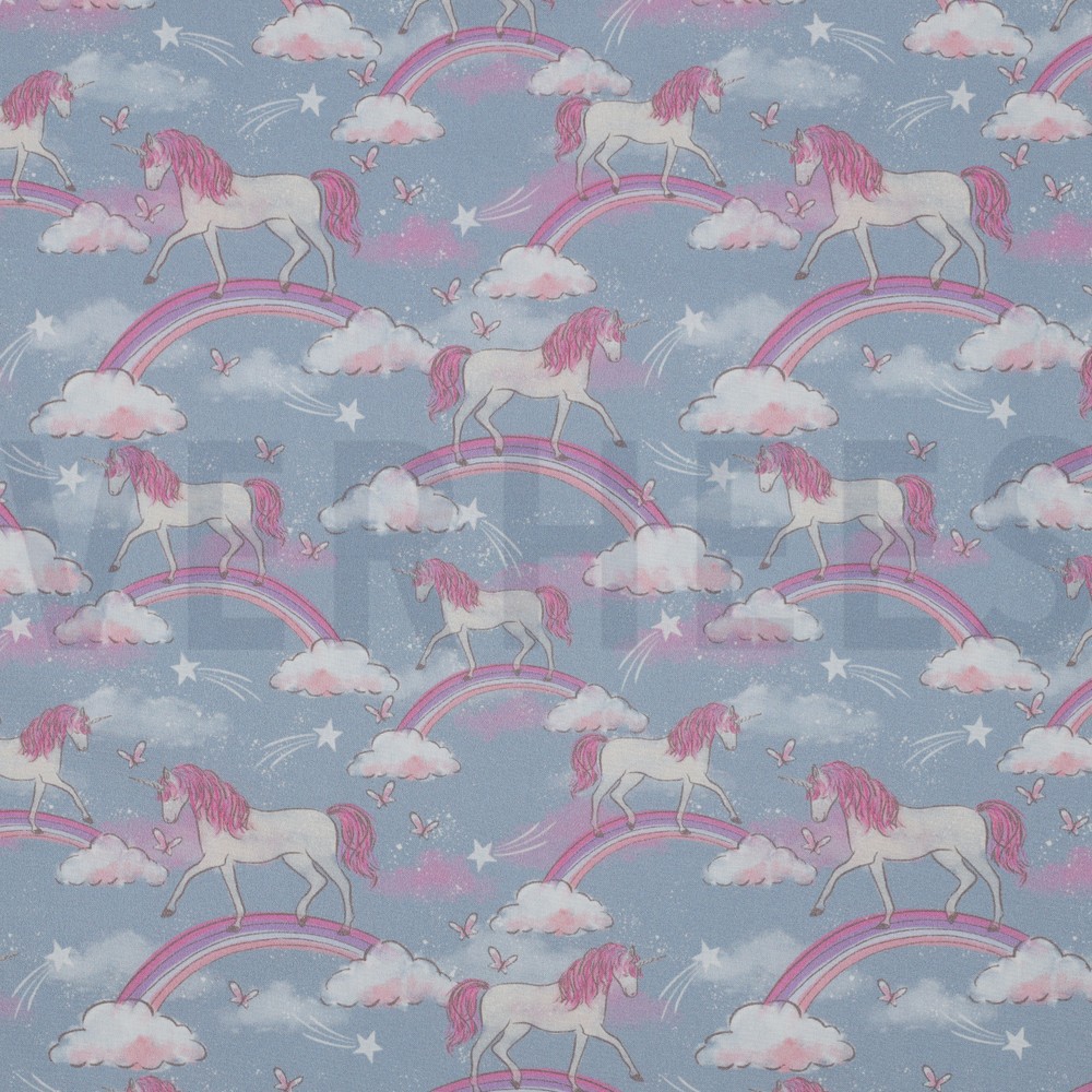 FINE POPLIN DIGITAL UNICORNS AND RAINBOWS DENIM