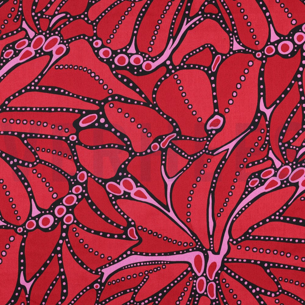 COTTON SATIN ABSTRACT DARK RED