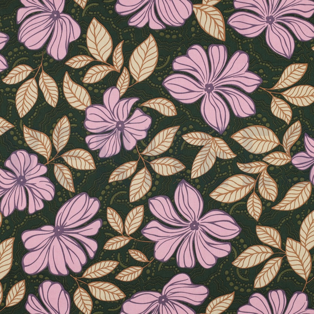 COTTON SATIN FLOWERS DARK GREEN