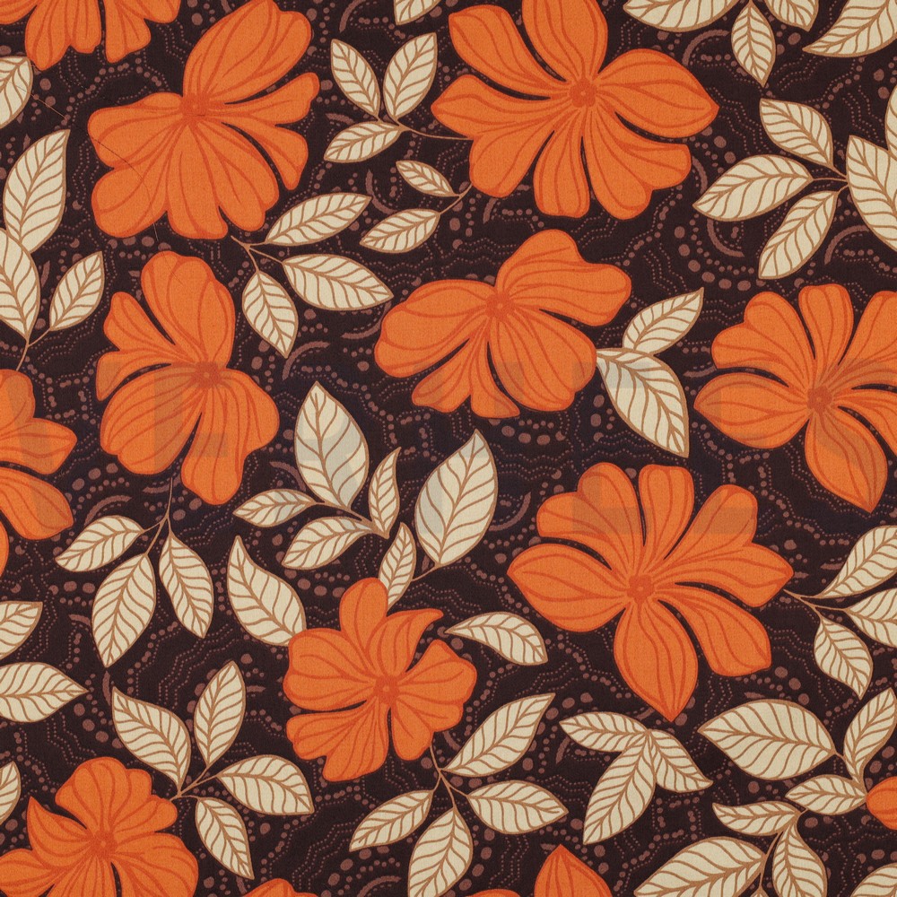 COTTON SATIN FLOWERS DARK BROWN