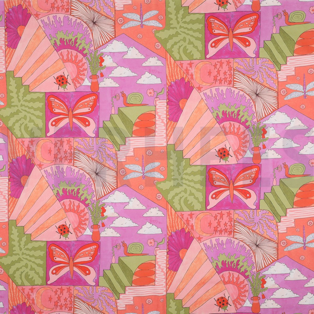 FINE POPLIN DIGITAL LITTLE CREATURES NERIDA HANSEN BRIGHT PINK