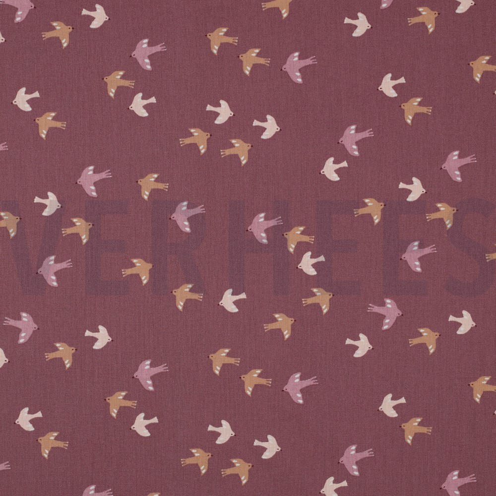 POPLIN GOTS BIRDS AND BUTTERFLIES WINE RED (hover)