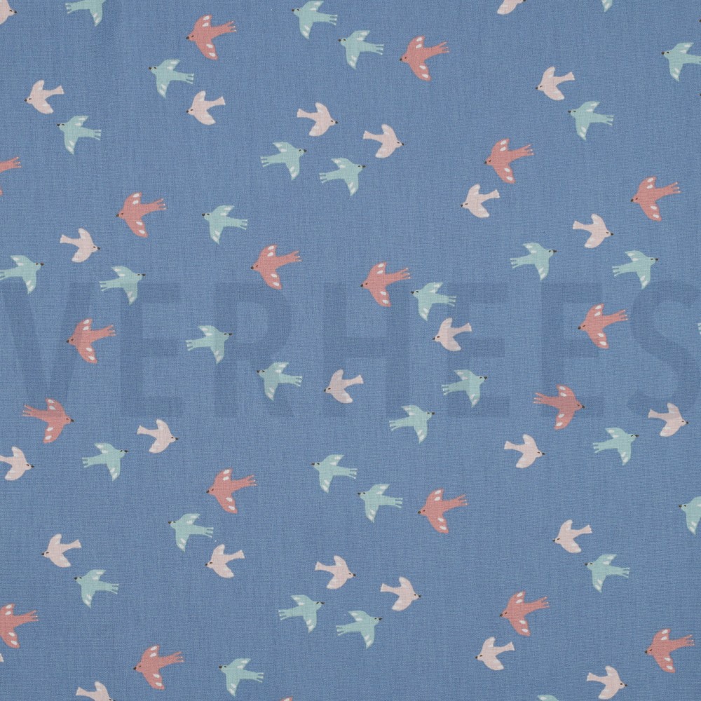 POPLIN GOTS BIRDS AND BUTTERFLIES BLUE (hover)