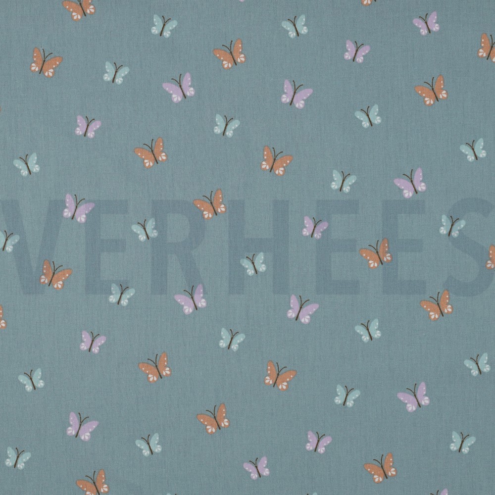 POPLIN GOTS BIRDS AND BUTTERFLIES DARK MINT