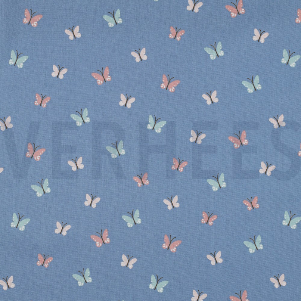 POPLIN GOTS BIRDS AND BUTTERFLIES BLUE (hover)