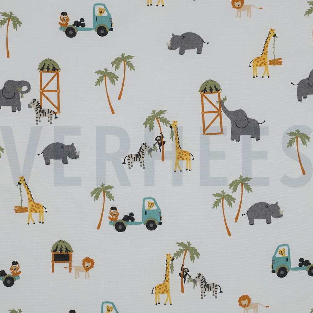 FINE POPLIN SAFARI ANIMALS WHITE