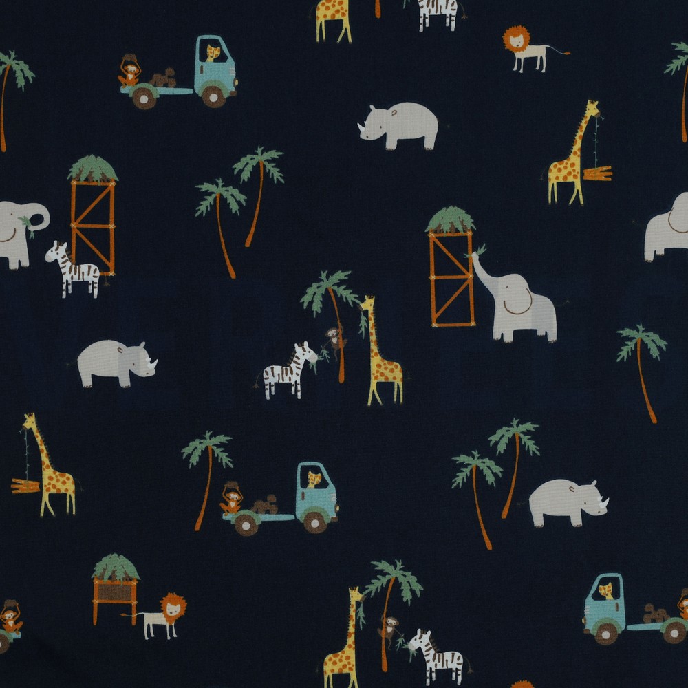 FINE POPLIN SAFARI ANIMALS NAVY