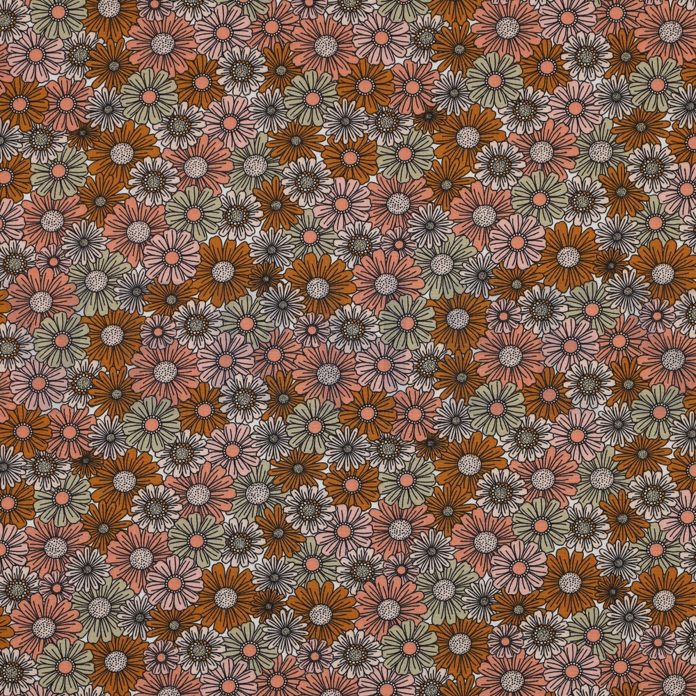 FINE POPLIN FLOWERS SALMON