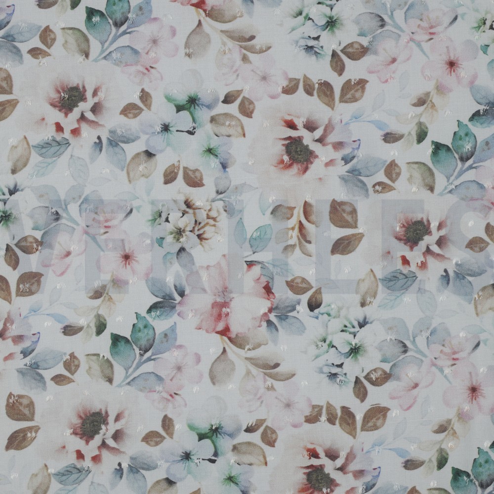 VISCOSE DOBBY DIGITAL FLOWERS WHITE