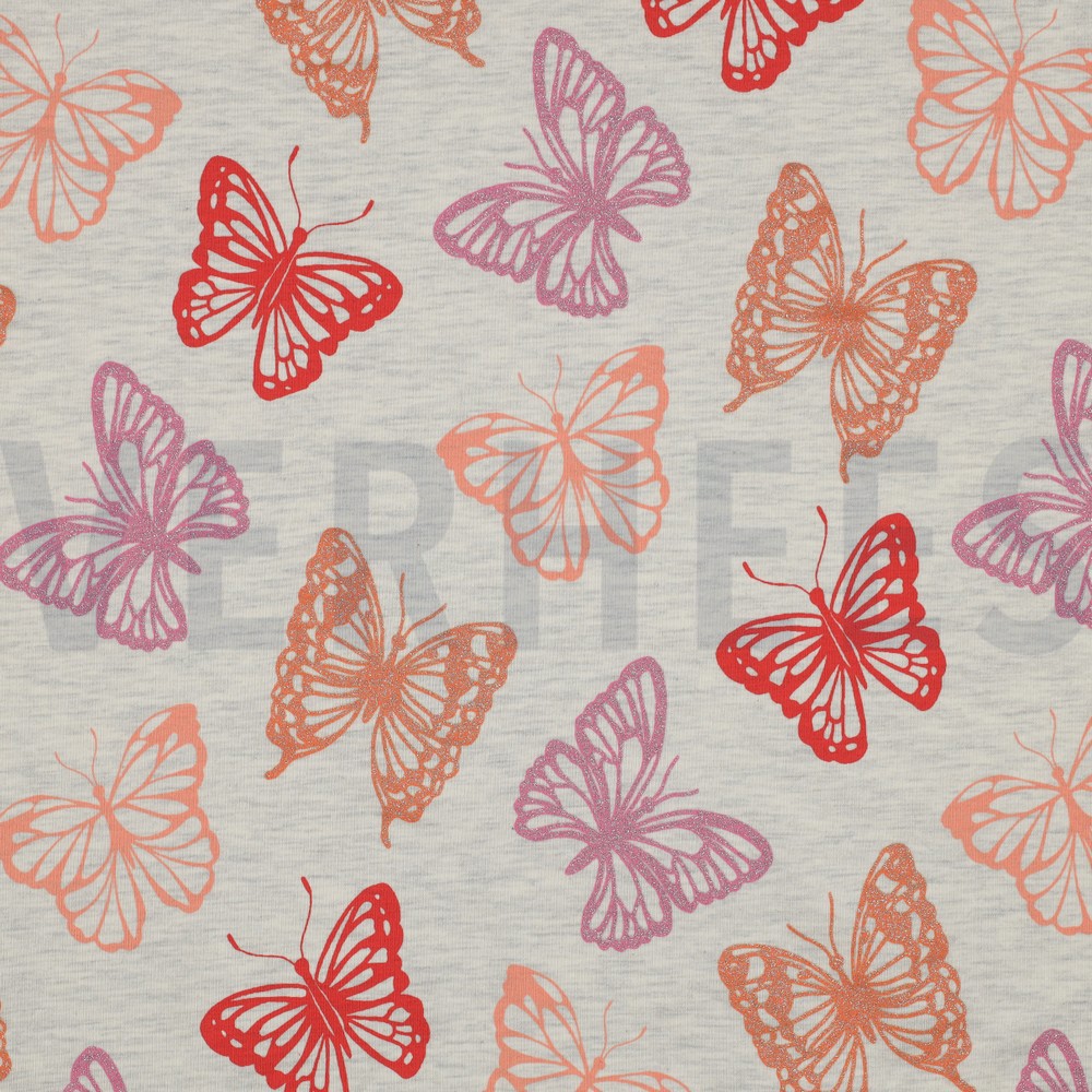 JERSEY MELANGE GLITTER BUTTERFLIES ECRU MELANGE (hover)