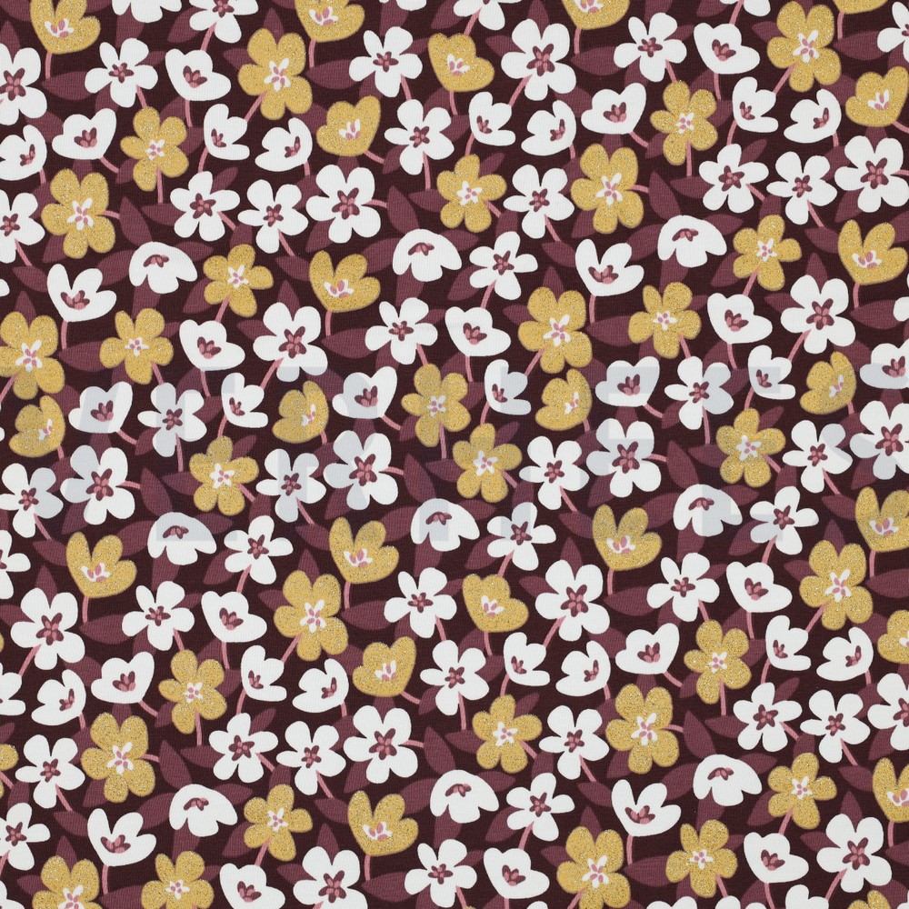 JERSEY GLITTER FLOWERS WINE RED (hover)