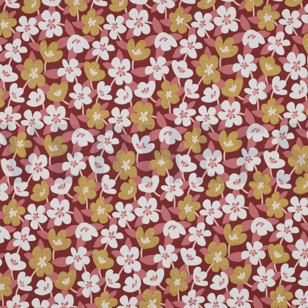 JERSEY GLITTER FLOWERS BRICK RED