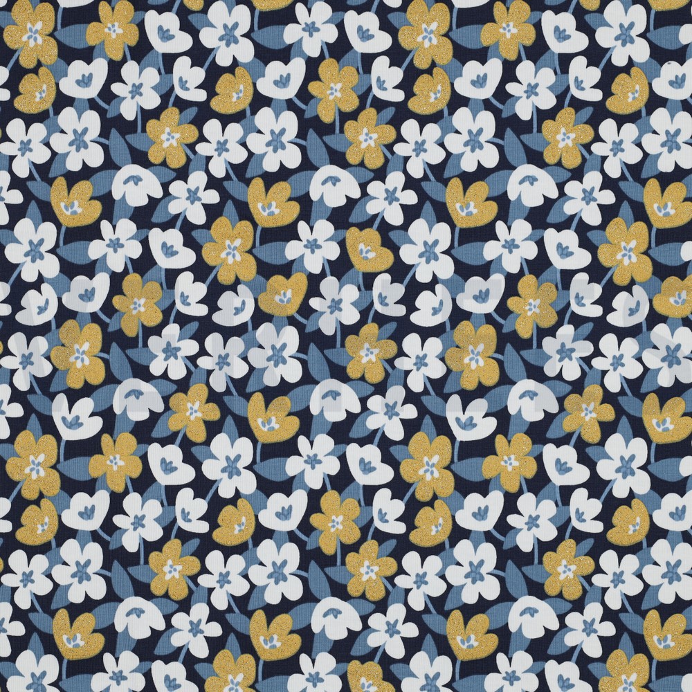 JERSEY GLITTER FLOWERS NAVY (hover)