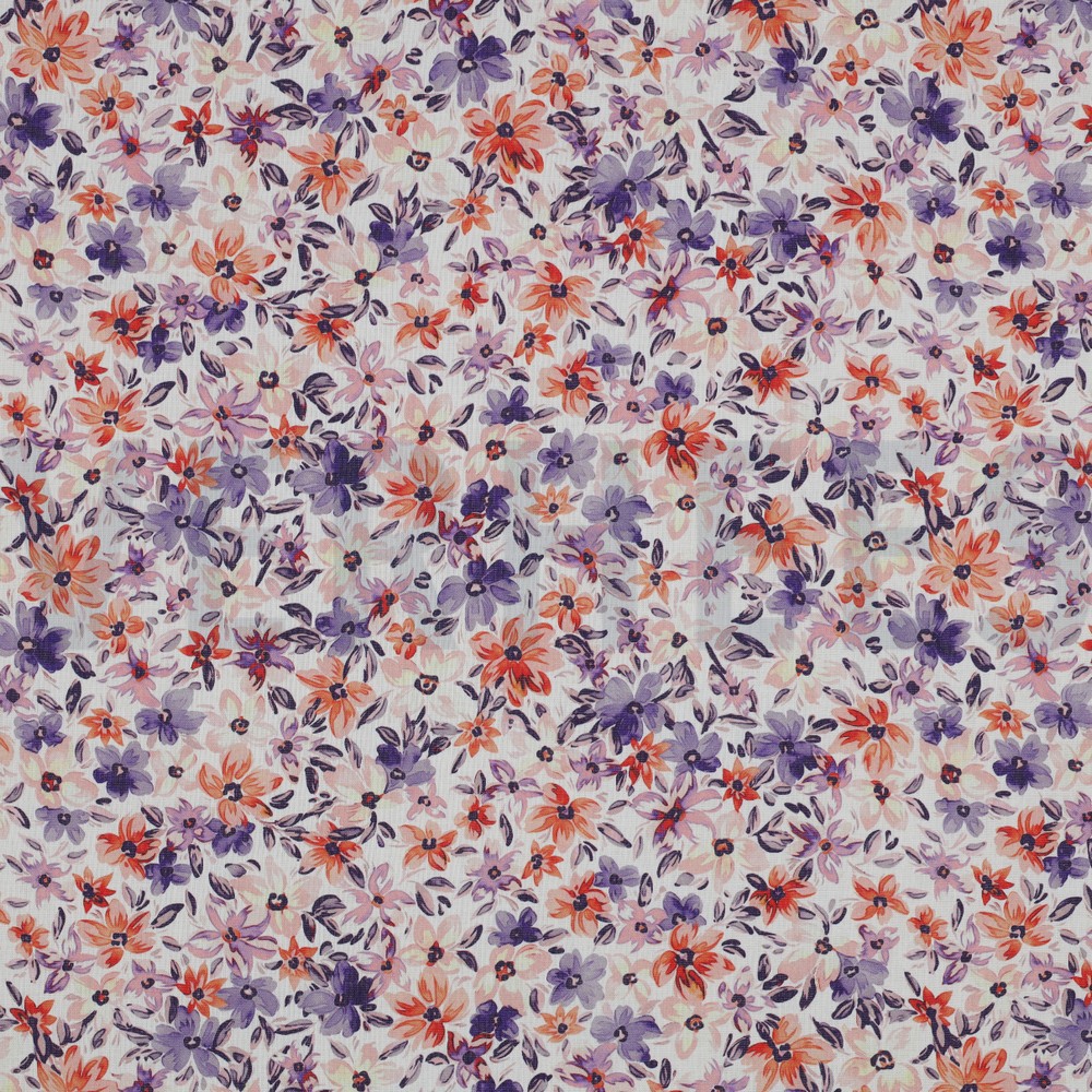 POPLIN DIGITAL FLOWERS WHITE