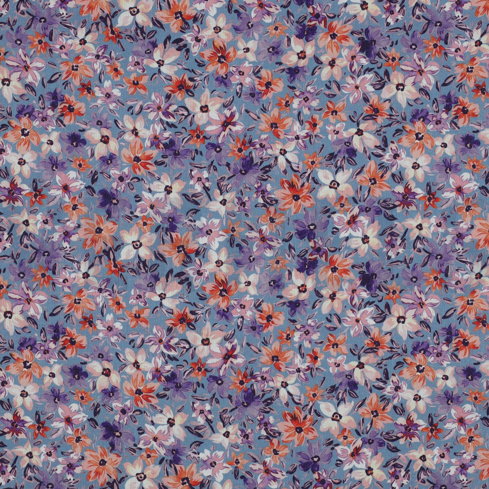 POPLIN DIGITAL FLOWERS SKY BLUE