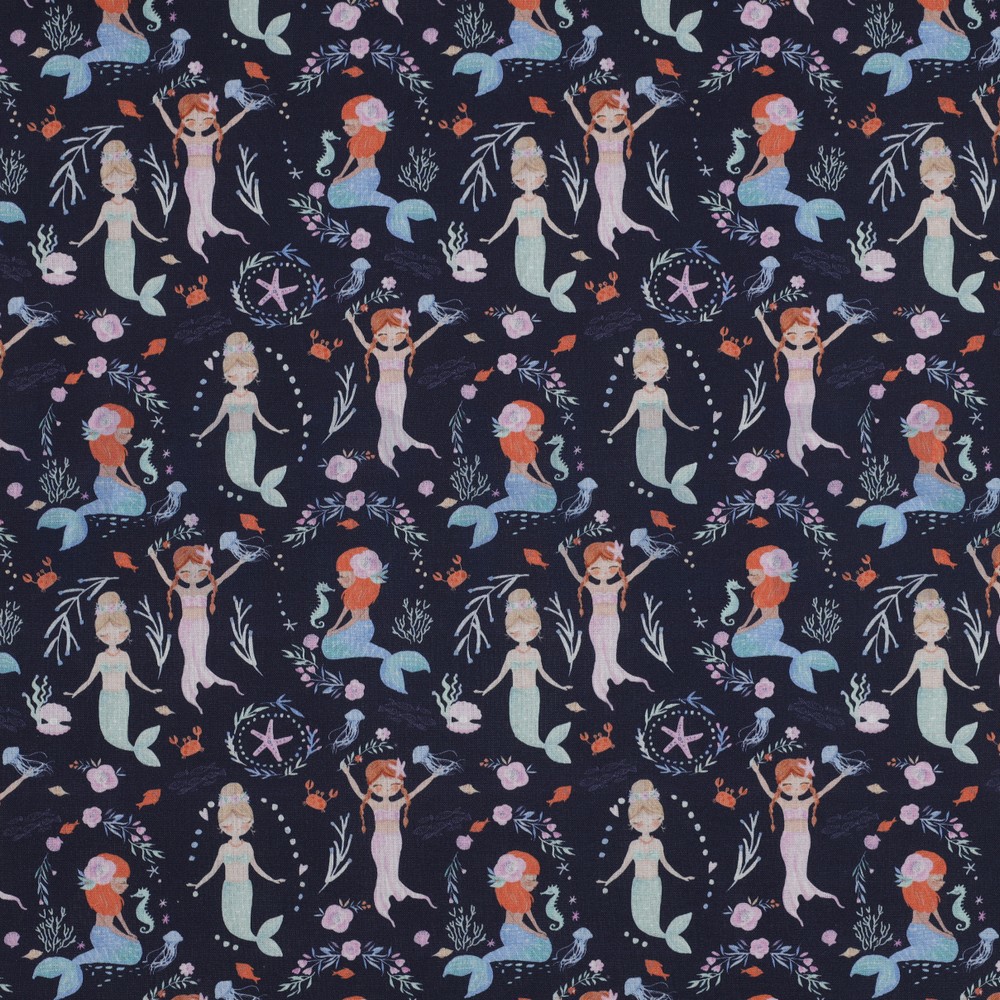 POPLIN DIGITAL MERMAIDS NAVY