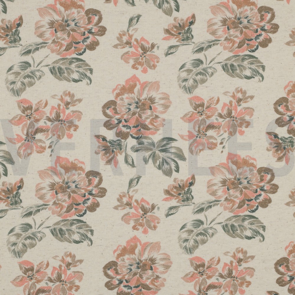 LINEN JERSEY DIGITAL FLOWERS ECRU