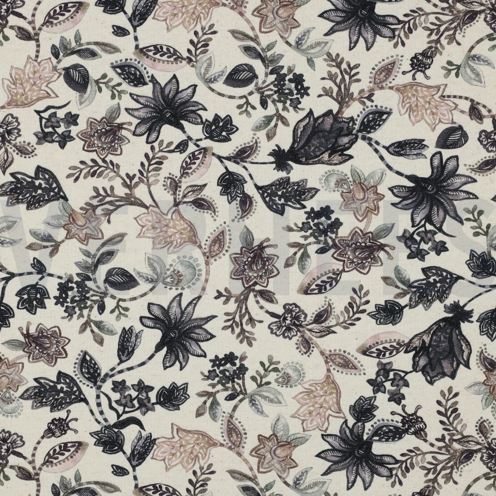 LINEN JERSEY DIGITAL FLOWERS NAVY