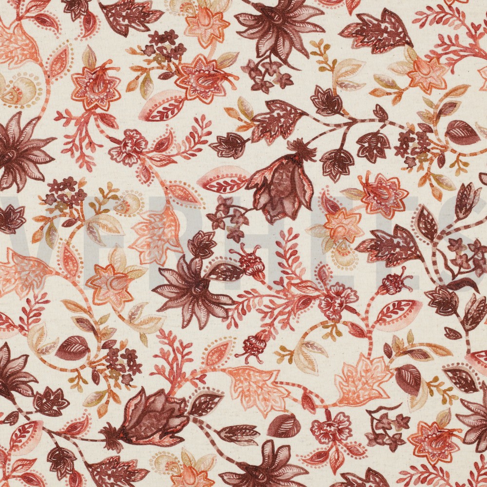 LINEN JERSEY DIGITAL FLOWERS COGNAC (hover)