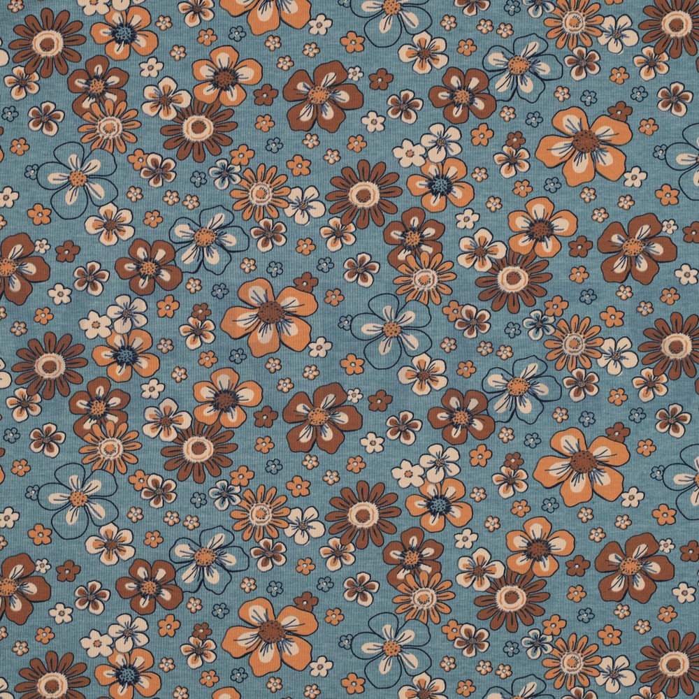 JERSEY MELANGE FLOWERS SMOKE BLUE