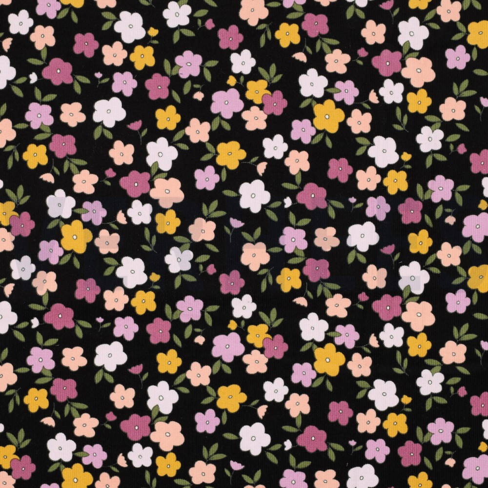 BABYCORD SMALL FLOWERS BLACK