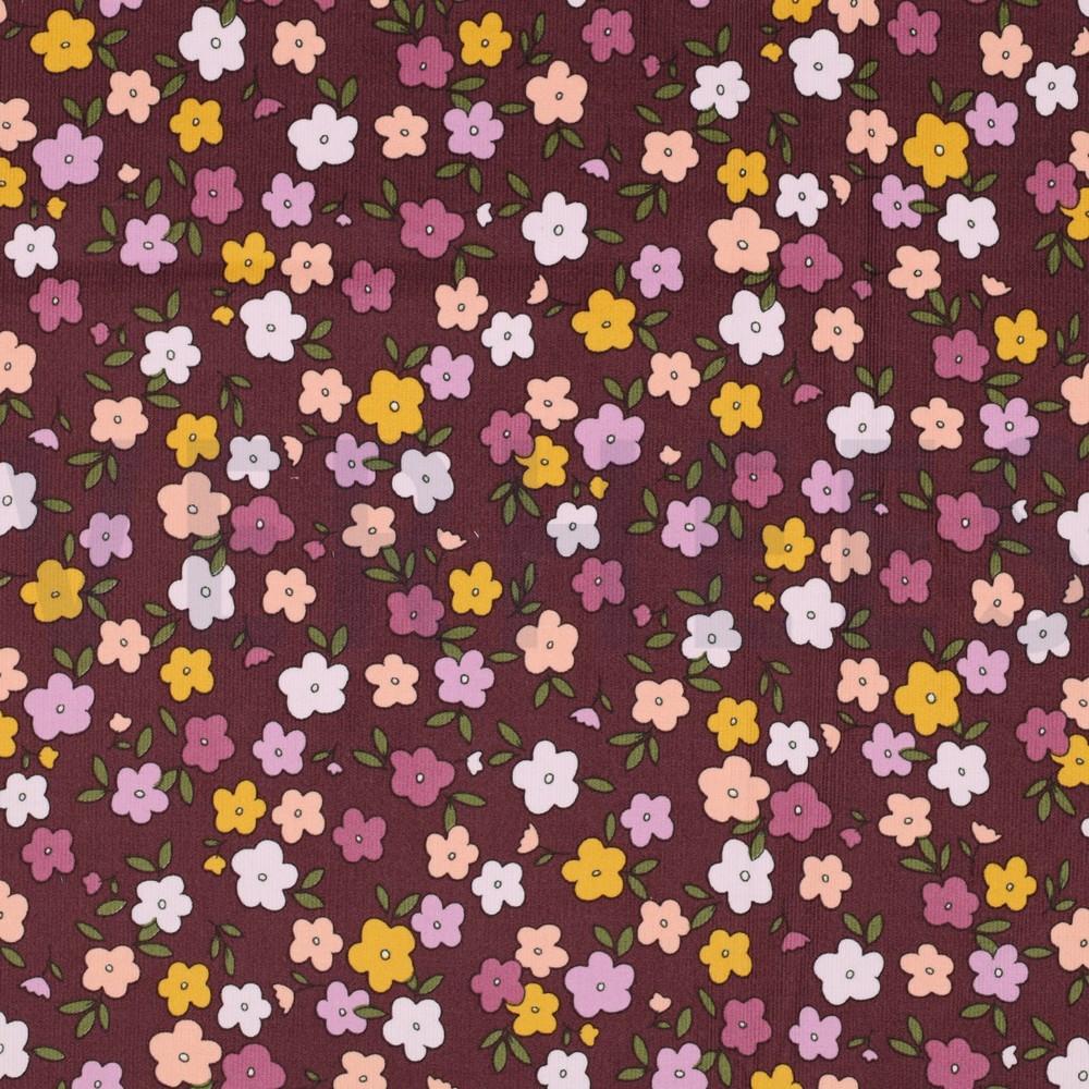 BABYCORD SMALL FLOWERS MAUVE