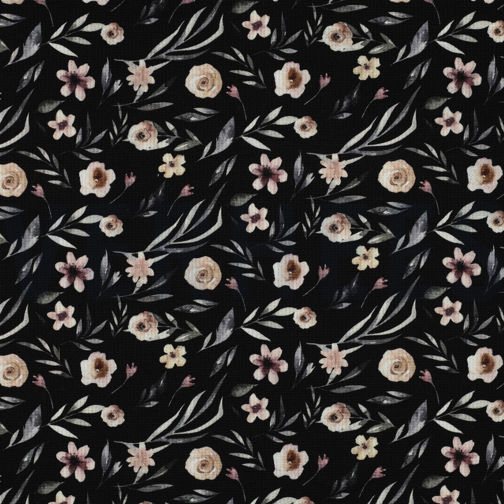 WAFFLE JERSEY DIGITAL FLOWERS BLACK (hover)